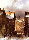 Charles Henri Joseph Leickert Canvas Paintings - A Dutch Town in Winter